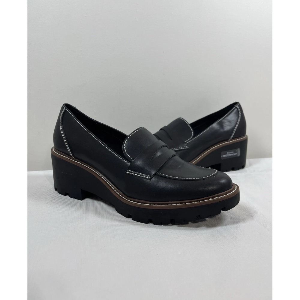 Blondo Dulce Womens 8.5M Waterproof Loafers Black‎ Leather Chunky Platform Y2K